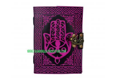 Hamsa Hand Personal Leather Writing Leather Bound Journal With Strap Red With Black Diary